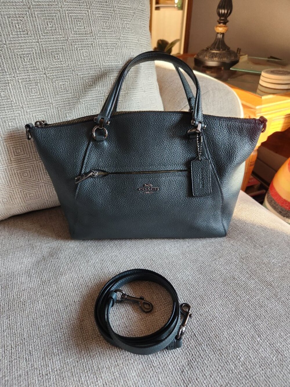 COACH Moss Green pebble leather gunmetal hardware Prairie Satchel 58874
